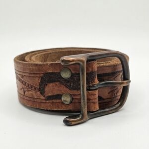 Brown Leather Belt with Distressed Brass Buckle